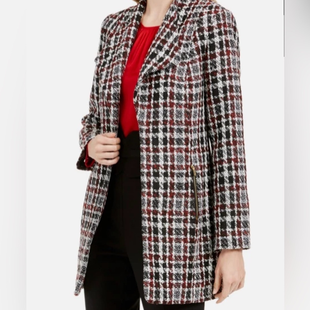Calvin Klein Women’s Black, White, and Red Plaid Blazer Jacket Size 2